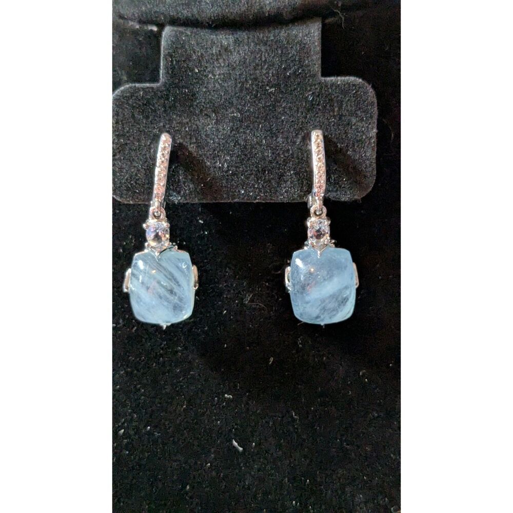 “Dreamy” Aquamarine & Zircon Silver Earrings